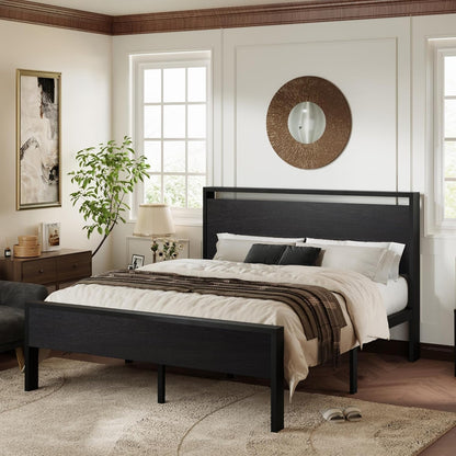 Queen Platform Bed Frame With Wooden Headboard Footboard