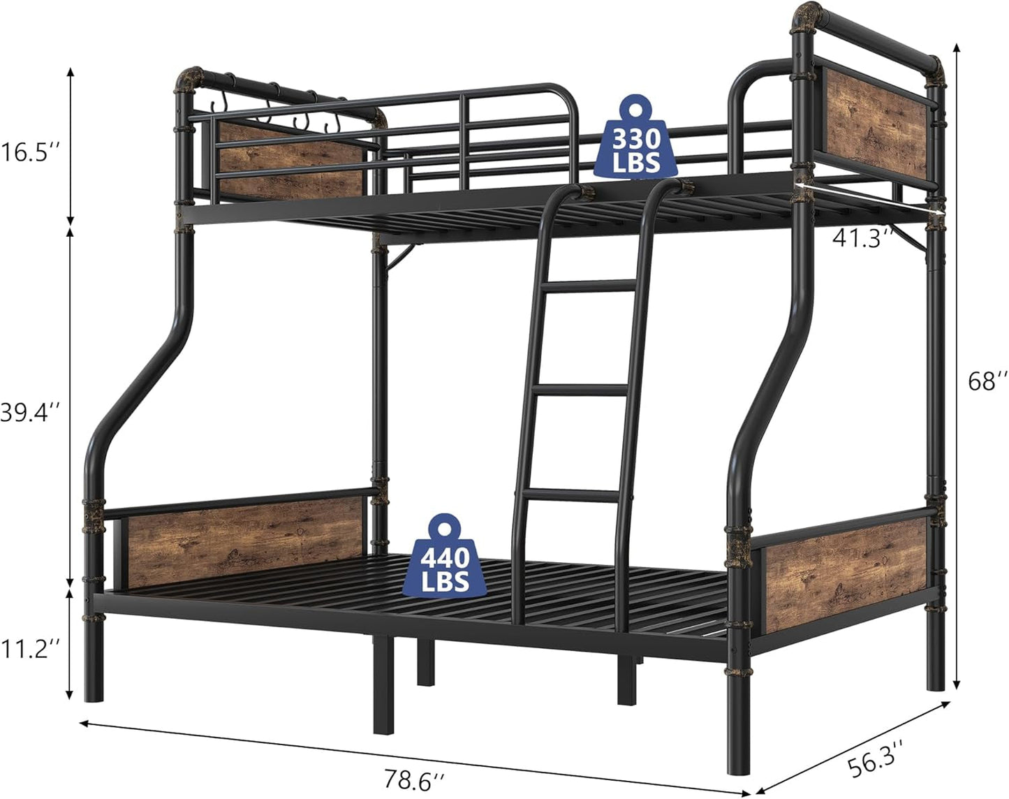 Twin Over Full Bunk Bed Vintage Brown For Kids Teens