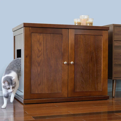 Wooden Contemporary Cat Litter Box Enclosure Cabinet Drawer