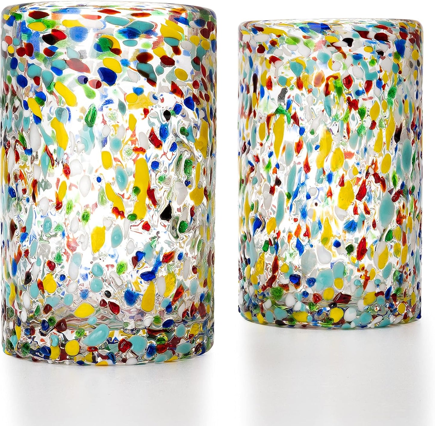 Hand Blown Mexican Drinking Glasses – Set of 6 Confetti Rock Design Glasses by The Wine Savant (Confetti)