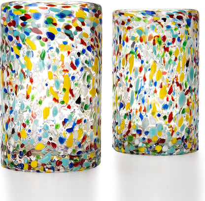 Hand Blown Mexican Drinking Glasses – Set of 6 Confetti Rock Design Glasses by The Wine Savant (Confetti)