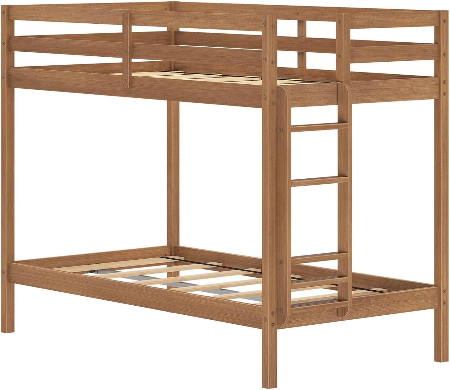 EngineeredWood TwinOverTwin Bunk With Ladder Oak Finish
