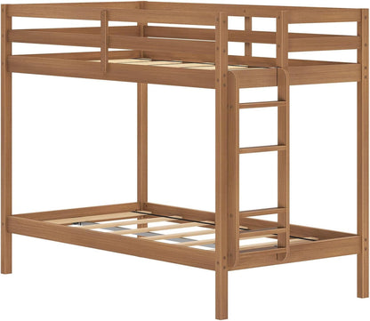 EngineeredWood TwinOverTwin Bunk With Ladder Oak Finish