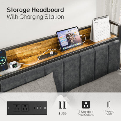 Queen Bed Frame With USB Charging LED Illumination