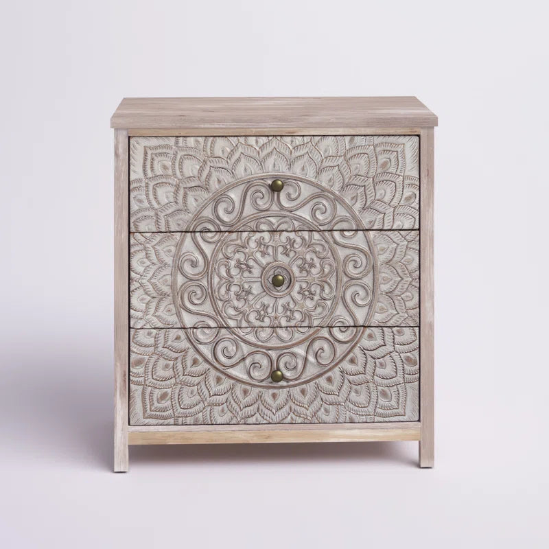 Boho Accent Chest With Medallion Storage Space Decor