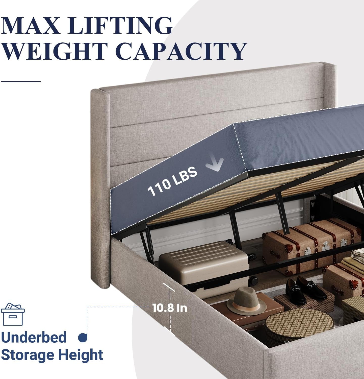 Queen Size Lift Up Storage Bed With Hydraulic Headboard