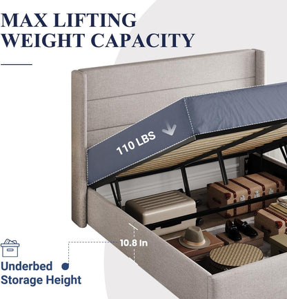 Queen Size Lift Up Storage Bed With Hydraulic Headboard