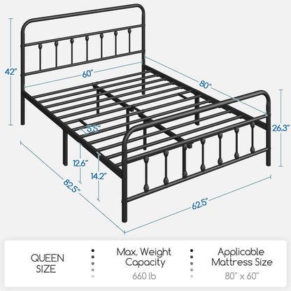 Queen Size Classic Metal Platform Bed With Durable Storage