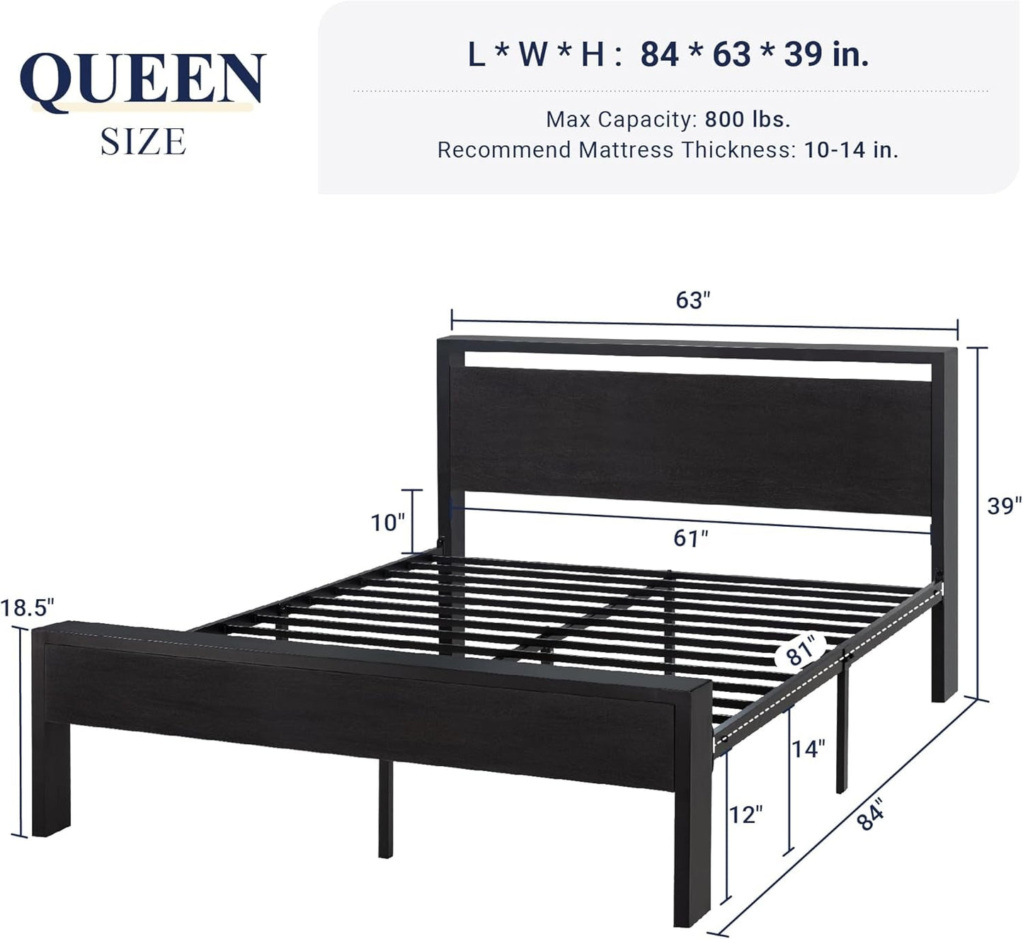 Queen Platform Bed Frame With Wooden Headboard Footboard