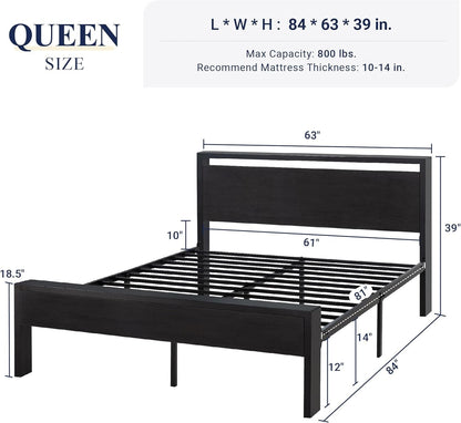 Queen Platform Bed Frame With Wooden Headboard Footboard