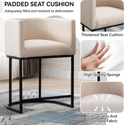Contemporary Cream Linen Bar Stools Counter Height Set