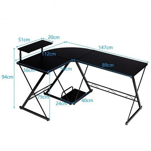 L-Shaped Desk Reversible Corner Computer Desk with Movable Shelf and CPU Stand-Rustic Brown