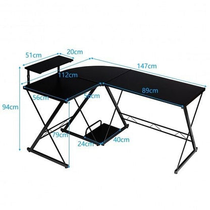 L-Shaped Desk Reversible Corner Computer Desk with Movable Shelf and CPU Stand-Rustic Brown