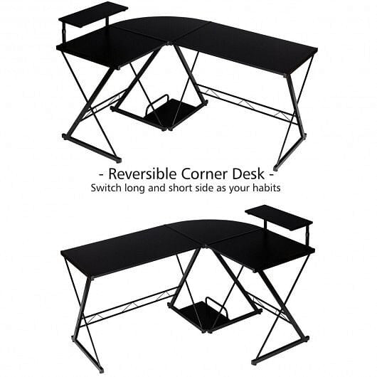 L-Shaped Desk Reversible Corner Computer Desk with Movable Shelf and CPU Stand-Rustic Brown