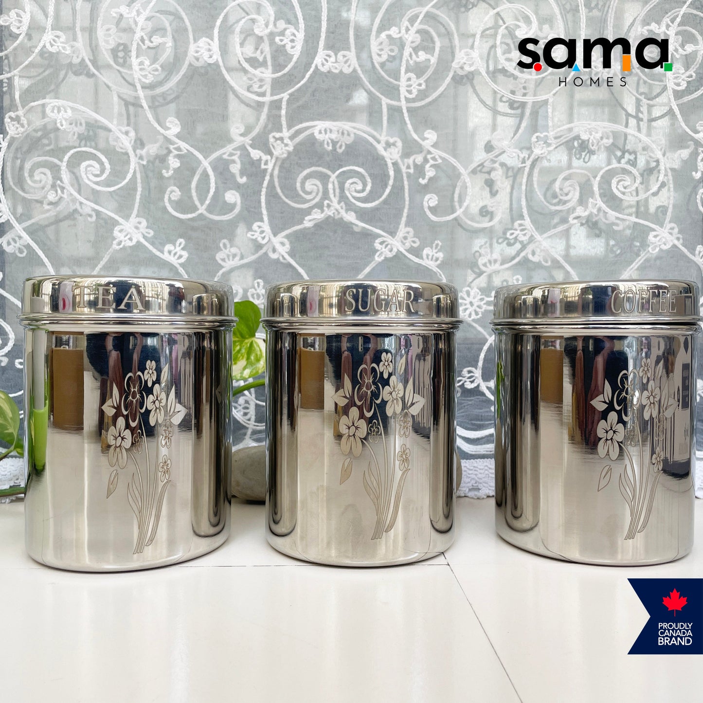 Stainless Steel Storage Tea+Coffee+Sugar Container Set | Steel Kitchen Contianers