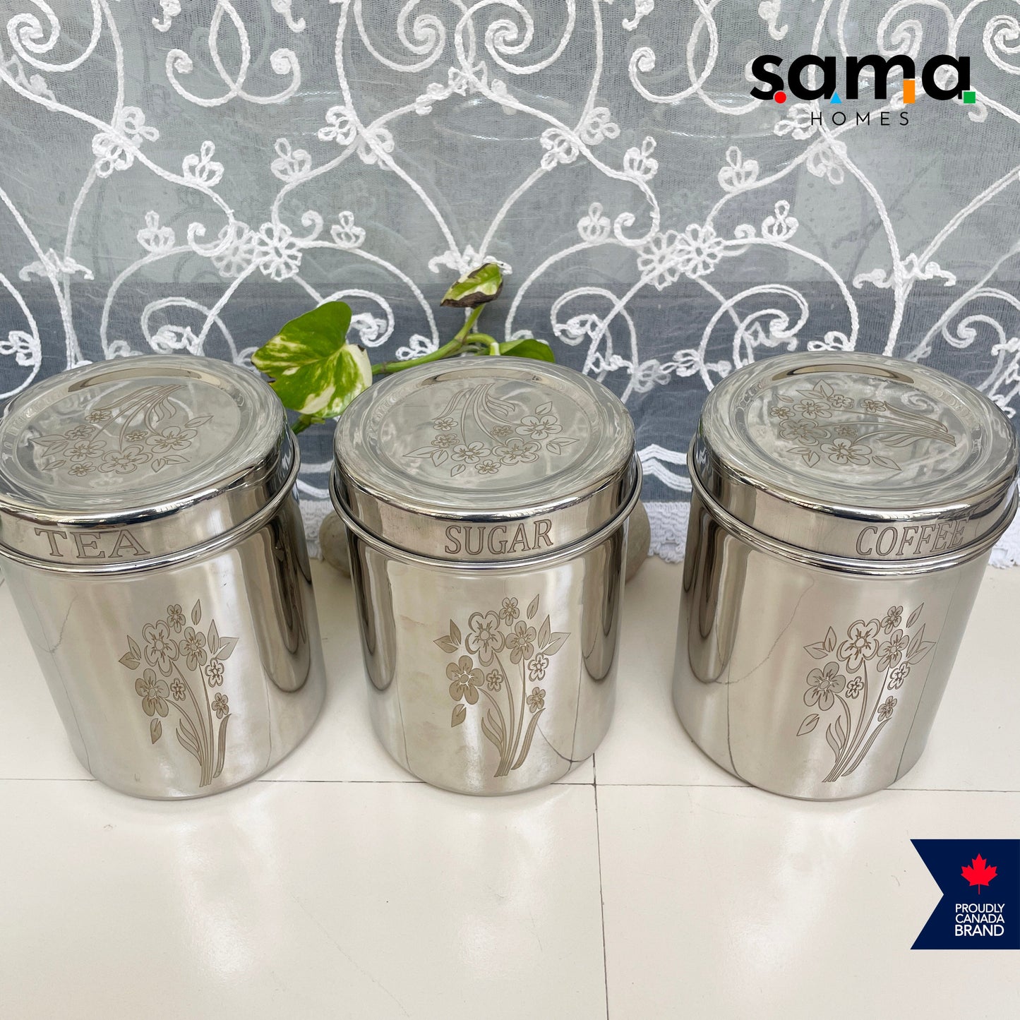Stainless Steel Storage Tea+Coffee+Sugar Container Set | Steel Kitchen Contianers