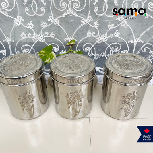 Stainless Steel Storage Tea+Coffee+Sugar Container Set | Steel Kitchen Contianers