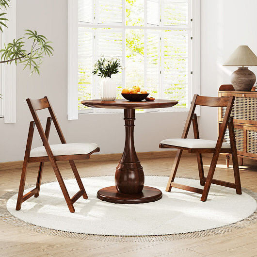 Folding Upholstered Dining Chair Set of 4 with Curved Backrest-Walnut