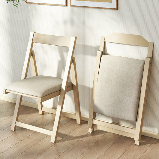 Folding Upholstered Dining Chair Set of 4 with Curved Backrest-Walnut