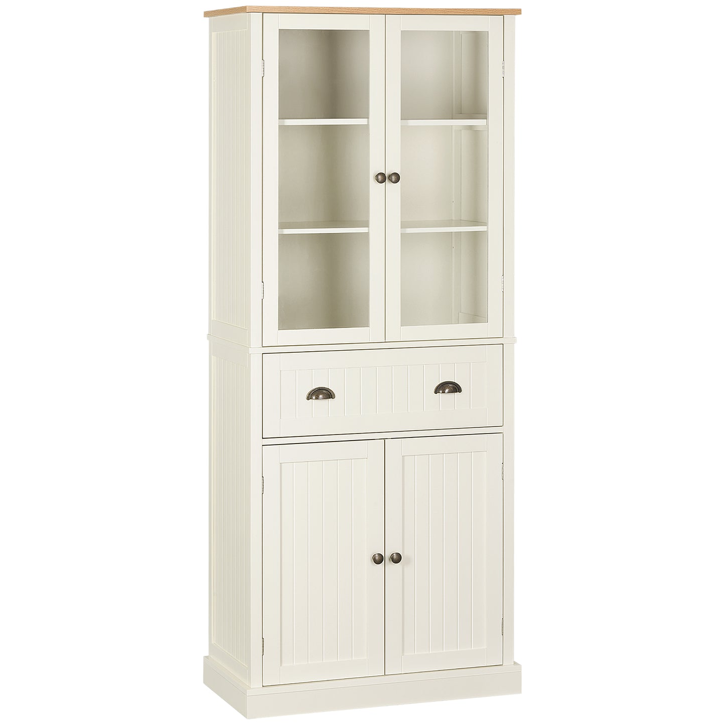 Kitchen Cupboard 5-tier Storage Cabinet with Adjustable Shelves Cream