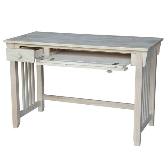 Unfinished Wood Computer Desk with Pull-Out Keyboard Tray and Drawer-0