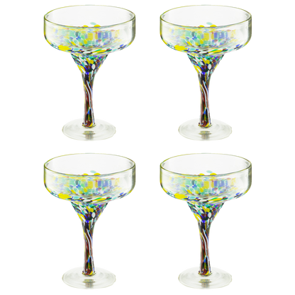 The Wine Savant Mexican Design Hand Blown Margarita Glass – Set of 4 Luxury Hand Blown Confetti Margarita Glasses (16 oz) (Confetti Margarita Glasses)