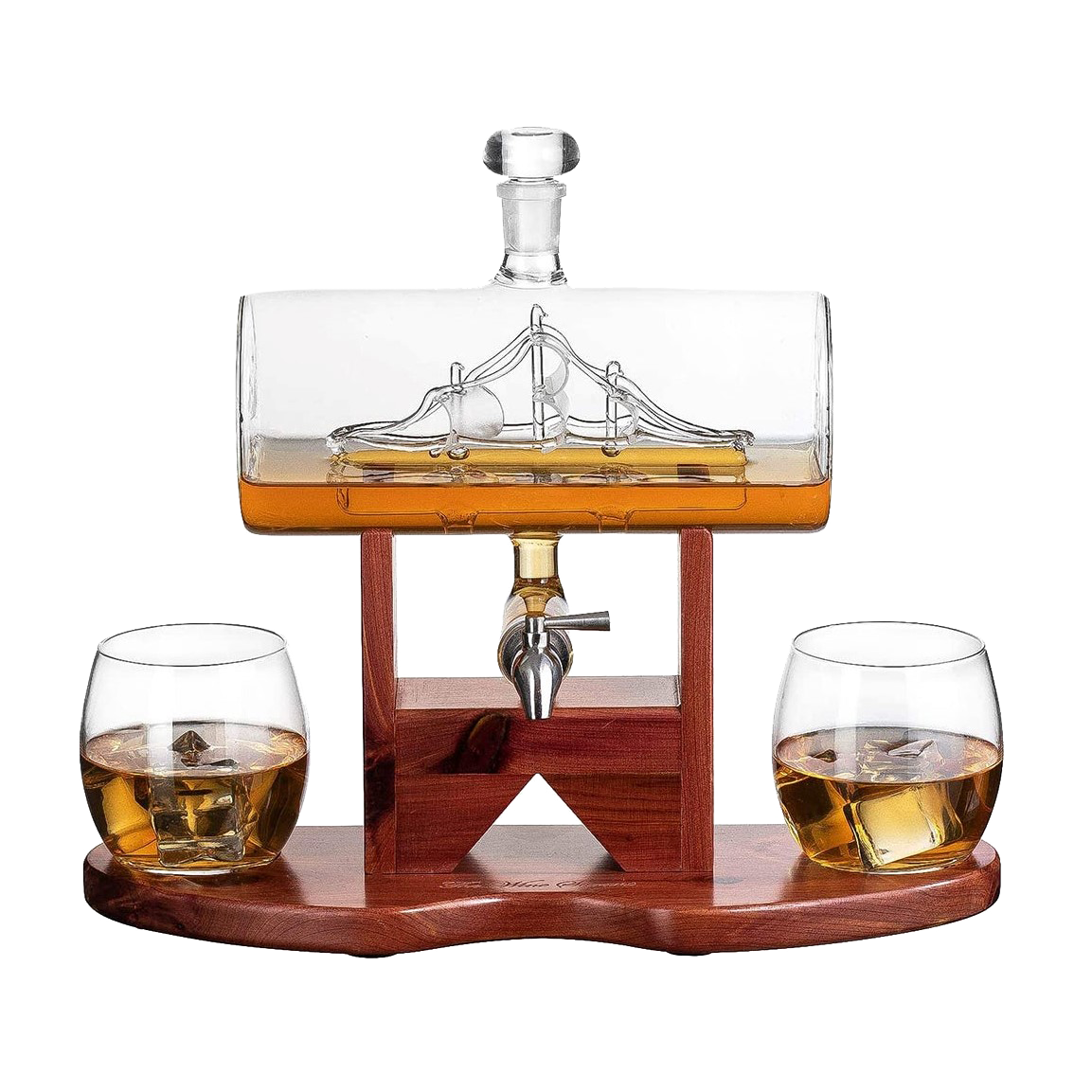 Whiskey Decanter Set, Liquor Dispenser for Home Bar, Crystal Glass - 1250ml Ship & 2 Whiskey Glasses Beautiful Stand Fathers Day, Gift for Dad, Husband or Boyfriend - The Wine Savant 100% Lead-Free