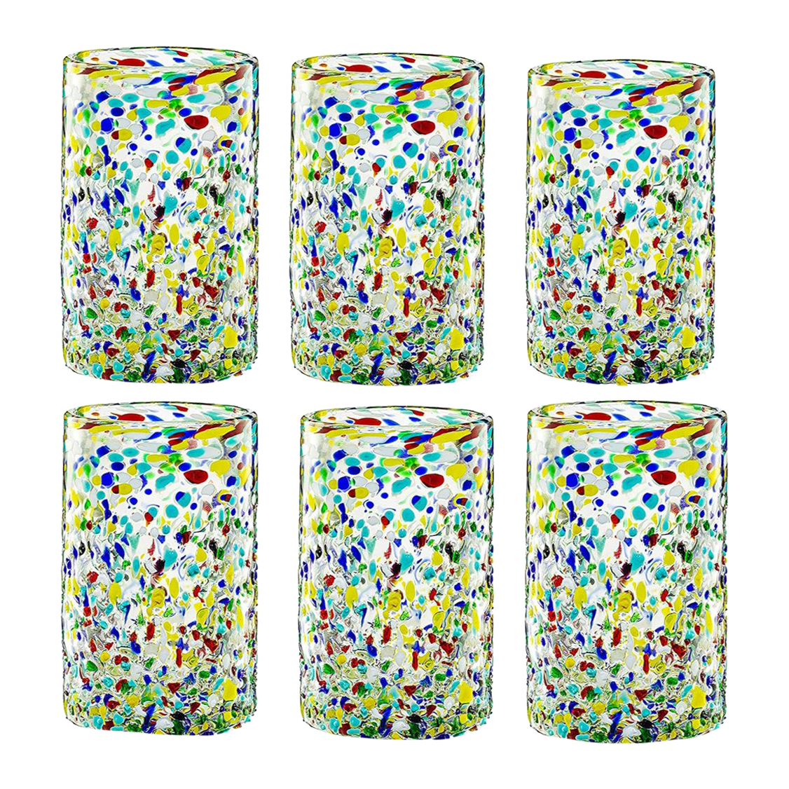 Hand Blown Mexican Drinking Glasses – Set of 6 Confetti Rock Design Glasses by The Wine Savant (Confetti)