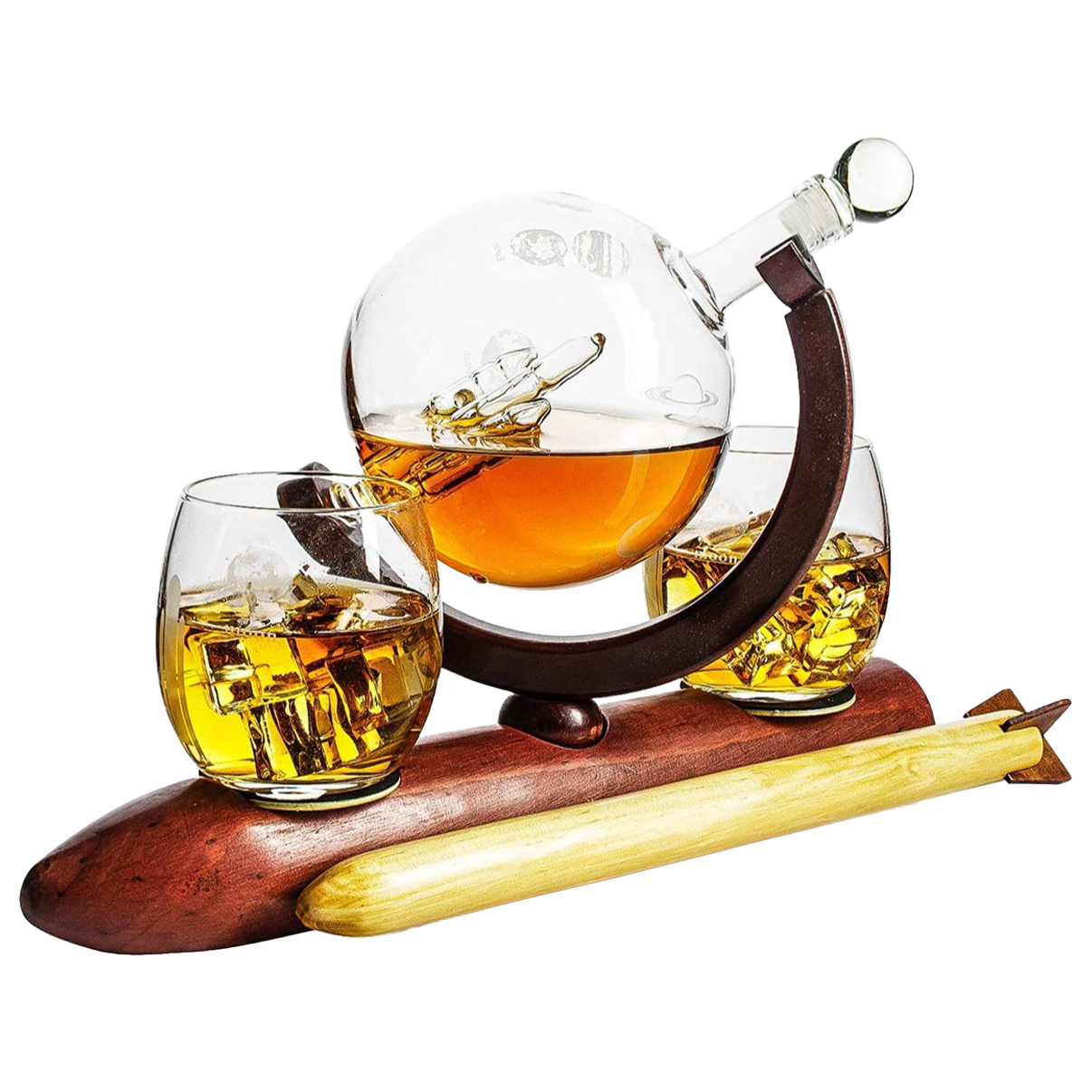 Rocket Whiskey Decanter Set, Solar System With Planets Globe Decanter