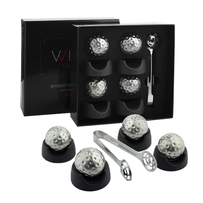 Golf Ball Shaped Stainless Steel Whiskey Stones, Whiskey Rocks, by The Wine Savant Great for Parties or for Bar Use, 4 Stones Rocks Cubes for Whiskey, Bourbon Vodka, Scotch, Metal Chillers Golf Gift