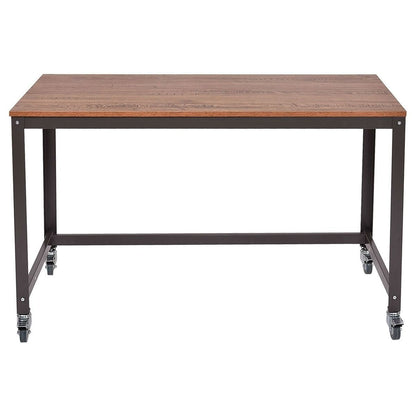 Industrial Modern Steel Frame Wood Top Computer Desk with Locking Wheels