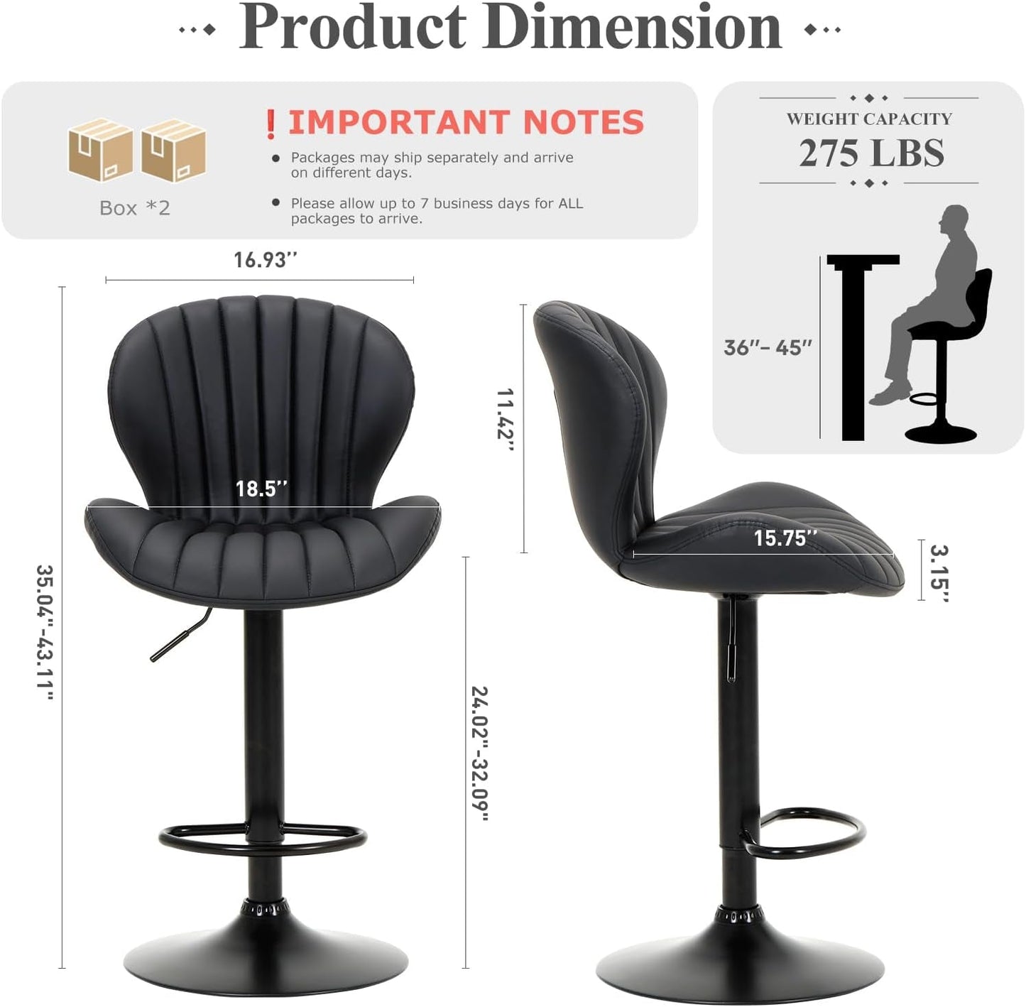 Four Modern Adjustable Faux Leather Swivel Bar Stools