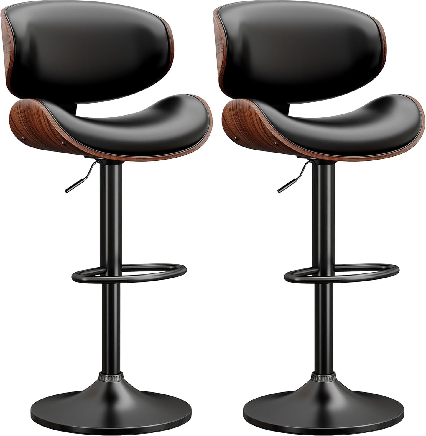 Contemporary Bentwood Adjustable PU Leather Bar Stools Set