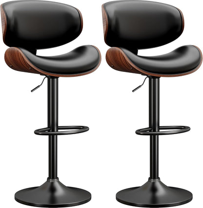 Contemporary Bentwood Adjustable PU Leather Bar Stools Set