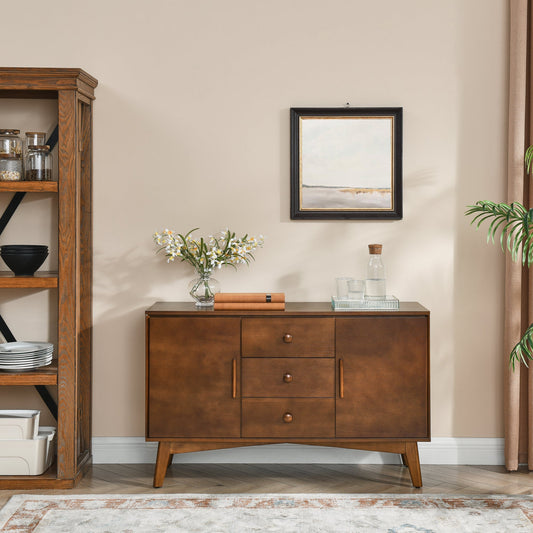 47.3' Mid Century Modern Sideboard Buffet Cabinet with Storage, Storage Cabinet with 2 Doors and 3 Drawers for Kitchen Dining Living Room, Accent Console Table, Walnut