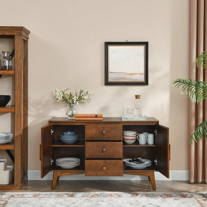 47.3' Mid Century Modern Sideboard Buffet Cabinet with Storage, Storage Cabinet with 2 Doors and 3 Drawers for Kitchen Dining Living Room, Accent Console Table, Walnut