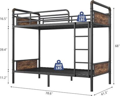 Metal Twin Over Twin Bunk Bed Vintage Brown Safety Rails