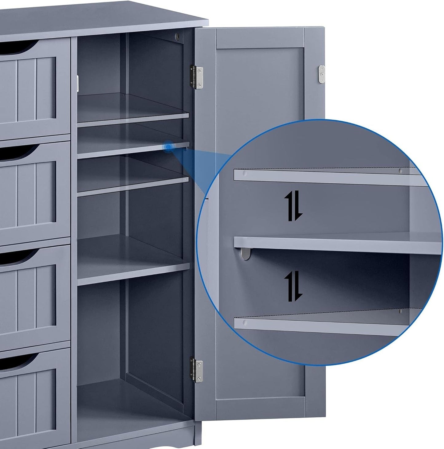 Bathroom Floor Cabinet, Freestanding Storage Organizer Unit Kitchen Cupboard W/ 4 Drawers & Adjustable Shelves, Using for Kitchen/Bathroom, Gray