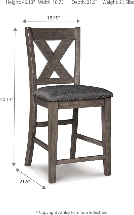 Caitbrook Rustic 24.63" Counter Height Upholstered Barstool, Set of 2, Gray