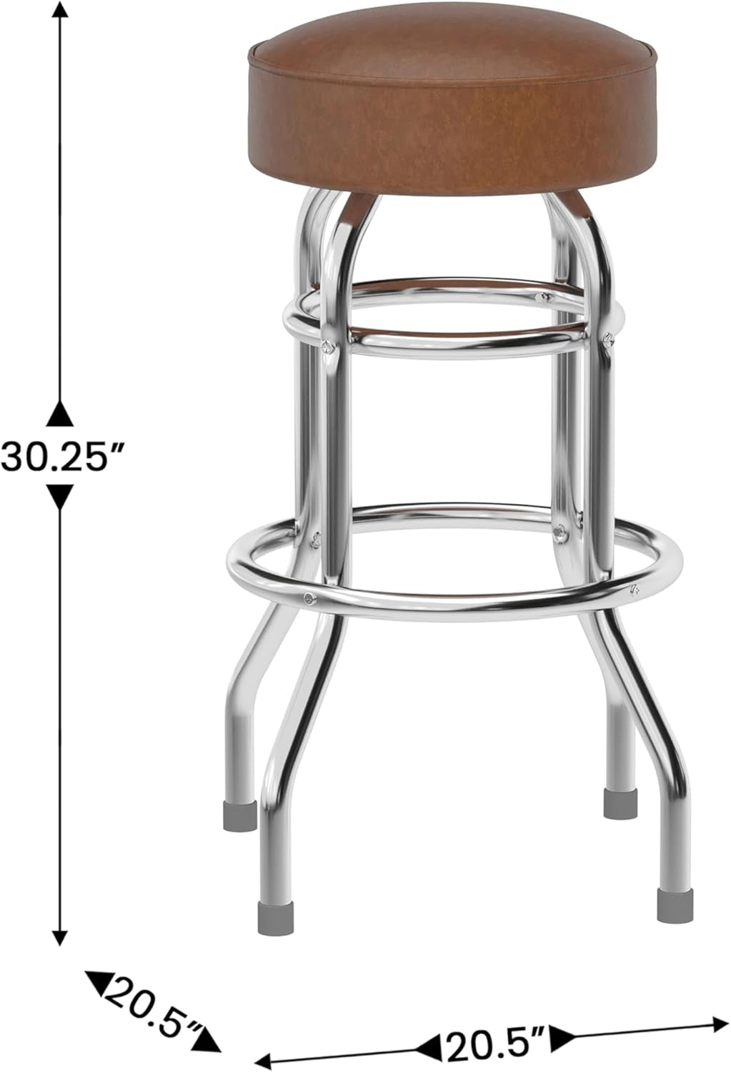 Bruno 2 Pack Double Ring Chrome Barstool with Weathered Brown Seat