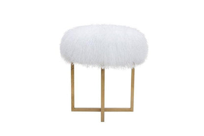 Canvello Home Sorrento Collection Mongolian Fur White & Gold Ottoman