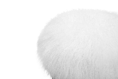 Canvello Home Sorrento Collection Mongolian Fur White & Gold Ottoman