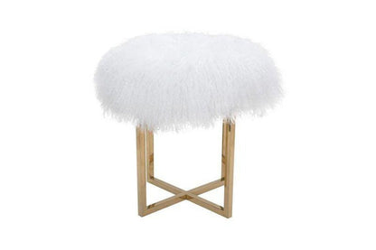 Canvello Home Sorrento Collection Mongolian Fur White & Gold Ottoman