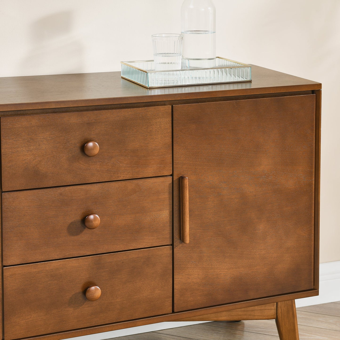 47.3' Mid Century Modern Sideboard Buffet Cabinet with Storage, Storage Cabinet with 2 Doors and 3 Drawers for Kitchen Dining Living Room, Accent Console Table, Walnut