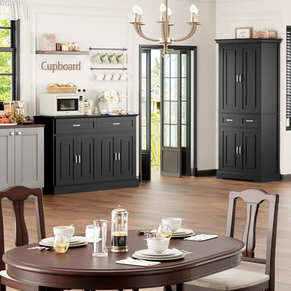 Sideboard Buffet Cabinet with Storage, 55.1" Large Kitchen Storage Cabinet with 2 Drawers and 4 Doors, Farmhouse Coffee Bar Display Cabinet for Kitchen Dining Room, White