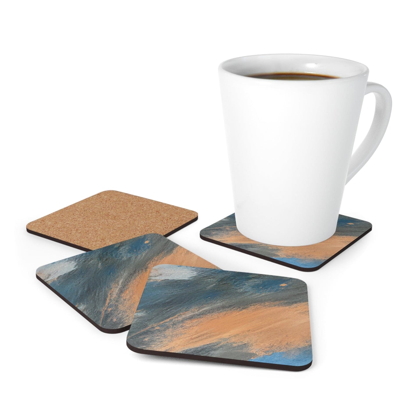 Coaster Set of 4 for Drinks Blue Orange Abstract Pattern