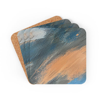 Coaster Set of 4 for Drinks Blue Orange Abstract Pattern
