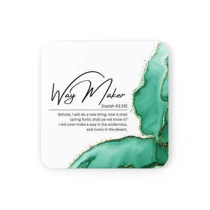 Coaster Set of 4 for Drinks Way Maker Green Print