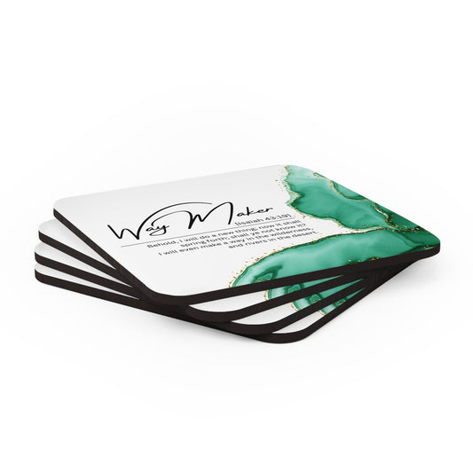 Coaster Set of 4 for Drinks Way Maker Green Print