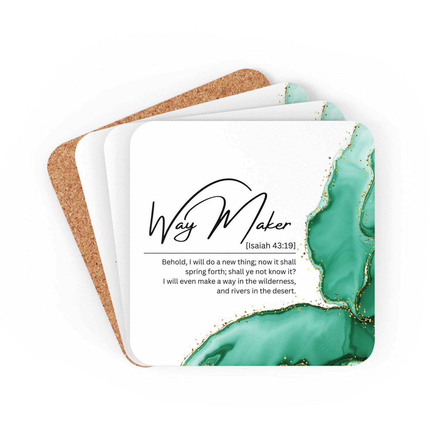 Coaster Set of 4 for Drinks Way Maker Green Print